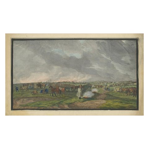 Napoleonic Military Encampment, Hand-Coloured Panoramic Aquatint, c1810
