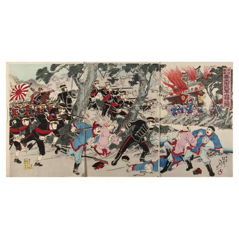 Meiji-Era Triptych of the Battle of Pyongyang in the Sino-Japanese War, 1894