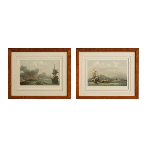 Naval Battle Lithographs in Frame– Etna and Palermo Engagements of 1676, Schotel