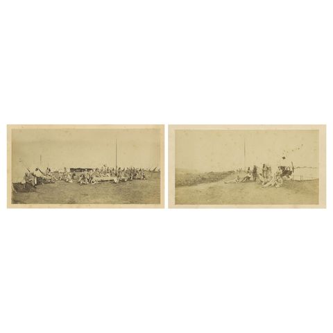 British Army Camp Scenes, Highland and Queen’s Regiments, 19th Century Pair